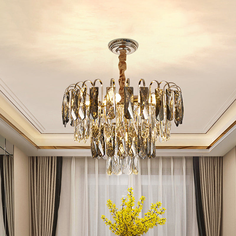Golden Contemporary Chandelier: Layered Parlor Ceiling Lamp With Crystal Accents (5 Lights)