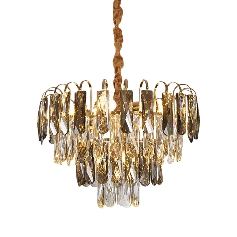 Golden Contemporary Chandelier: Layered Parlor Ceiling Lamp With Crystal Accents (5 Lights)