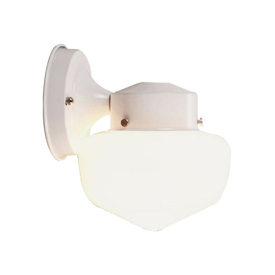 Modern White Glass Schoolhouse Sconce Wall Lamp With Black/White Mirror - 1 Light