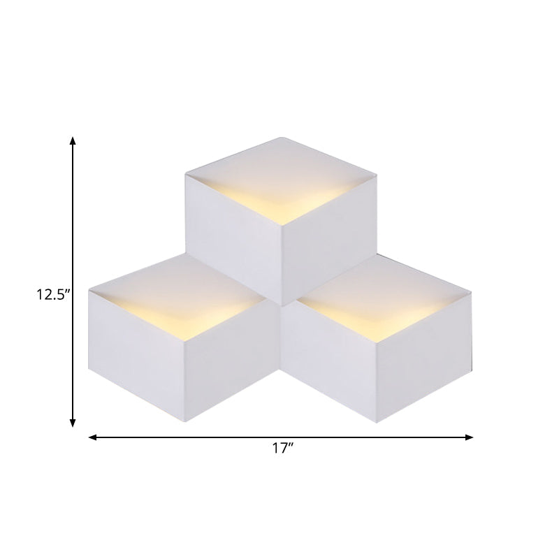 Minimalist Metallic Geometric Wall Mount Light: Cubic Shape 1/2-Light White Lamp For Corridor