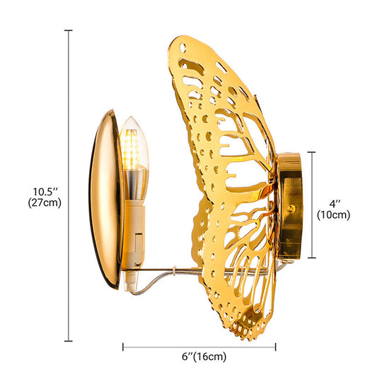 Art Deco Gold Butterfly Wall Sconce - Single Light Metal Lamp For Kids Room