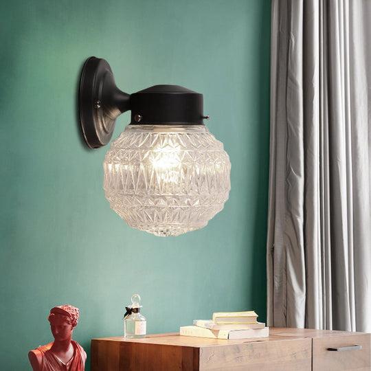 Spherical Black/White Modernist Wall Lamp With Lattice Glass For Reading Room Black
