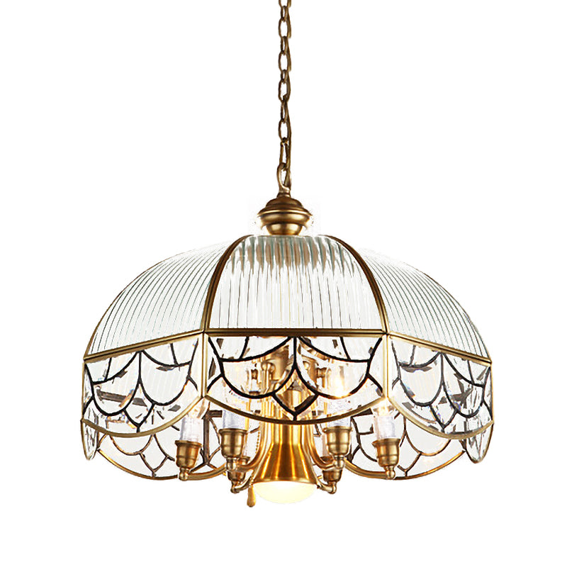 Prismatic Glass Gold Chandelier Lamp With 7-Bulb Colonial Design And Pull Chain Switch