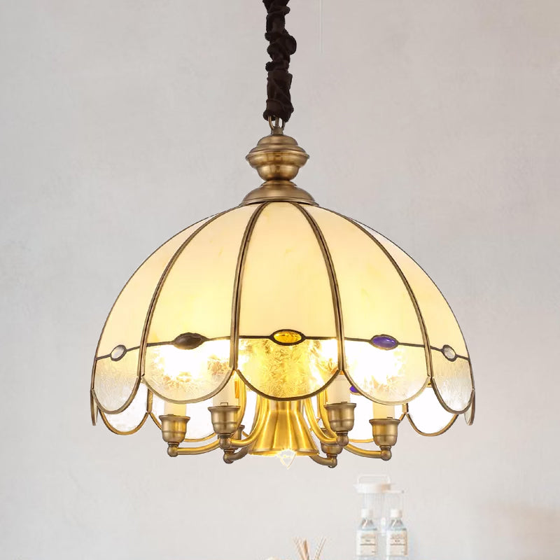 Scalloped Bubble Glass Chandelier: Colonial-Style 6-Head Pendant In Gold & Bead For Dining Room