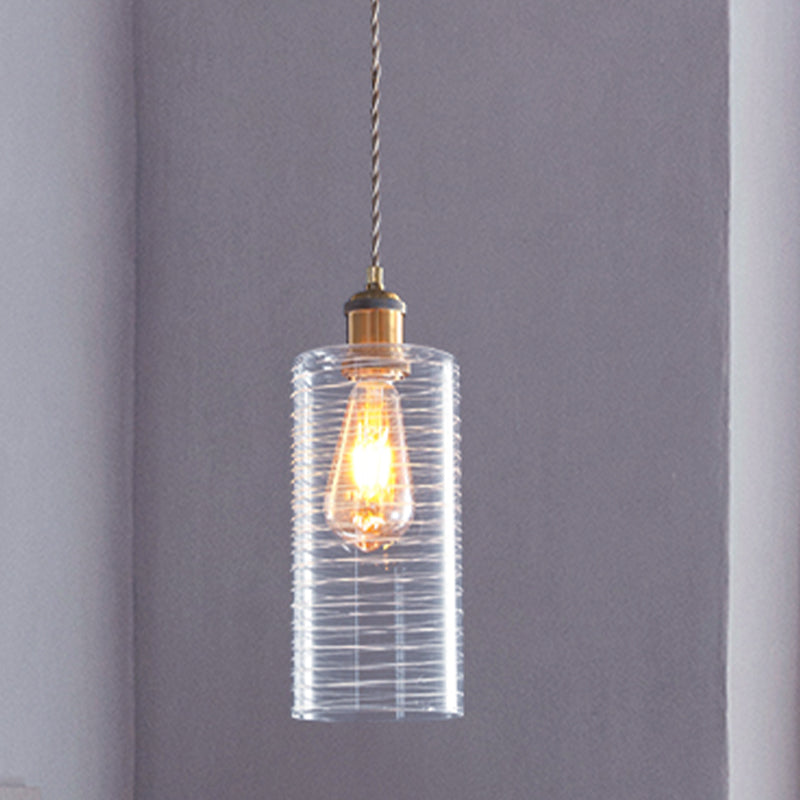 Gold Colonial Column Pendant - Clear Glass Hanging Ceiling Light
