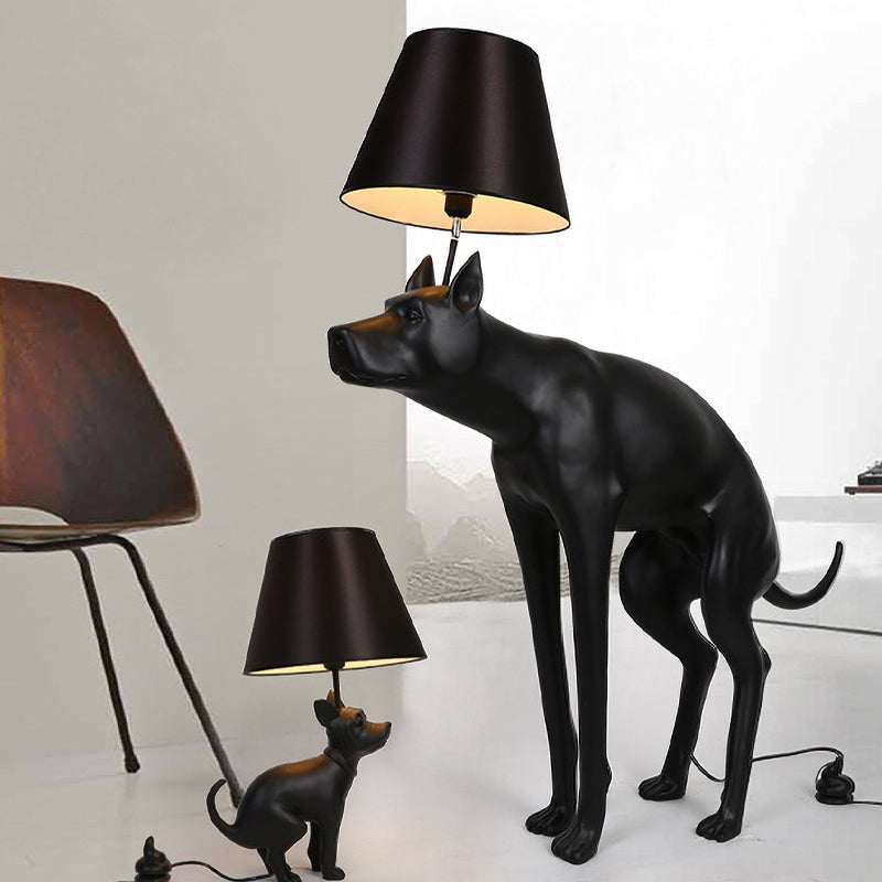 Country Style Resin Dog Nightstand Lamp With Cone Fabric Shade - Black