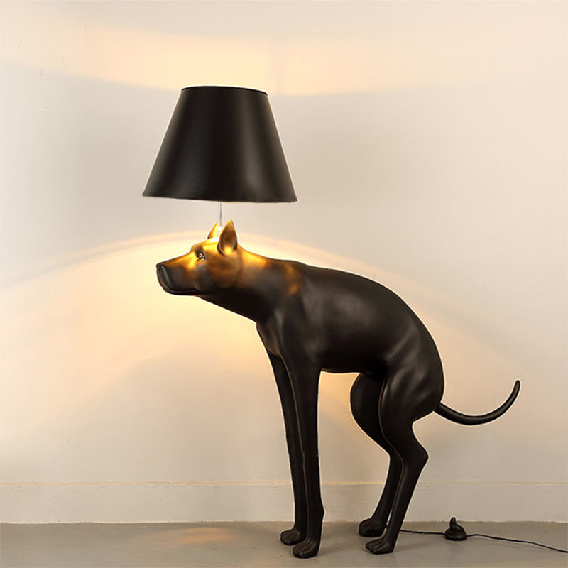 Romane - Country Style Resin Dog Nightstand Lamp - Black, Cone Fabric Shade