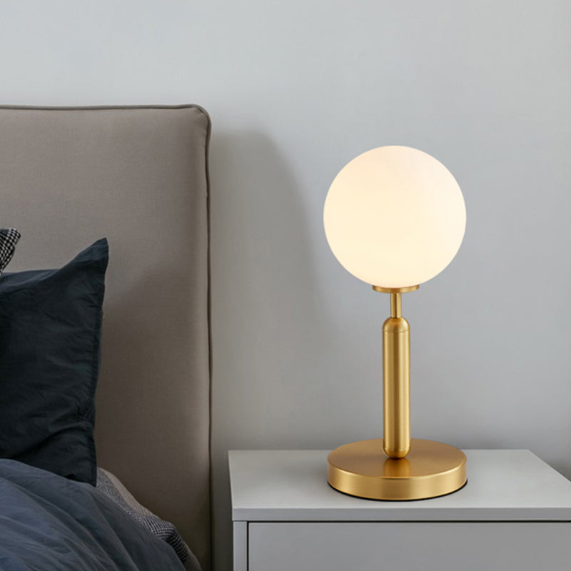 Postmodern Brass Table Lamp With White Glass Shade - Ball Accent Single Bulb