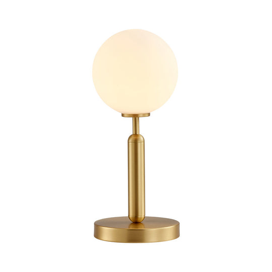 Postmodern Brass Table Lamp With White Glass Shade - Ball Accent Single Bulb