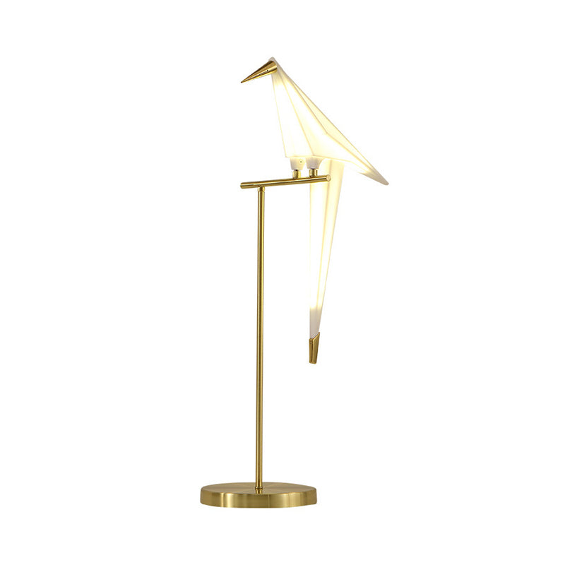 Paper-Crane Acrylic Led Night Lamp With Gold Stand - Designer Table Lighting For Bedside