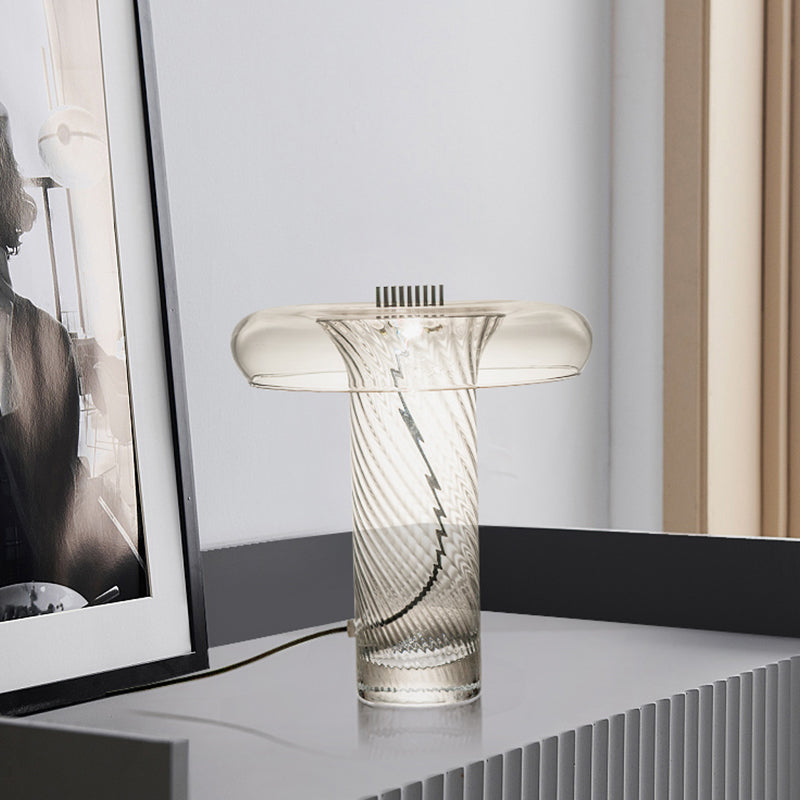Minimalist Clear Twisty Glass Mushroom Table Lamp - Creative Night Light For Sitting Room