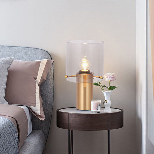 Brass Night Lamp With Translucent Glass Shade For Living Room - Postmodern Style