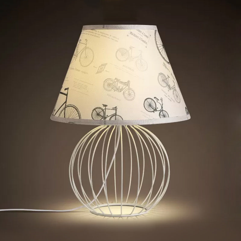 White 1-Light Desk Lamp With Traditional Fabric Shade And Wire Cage Base