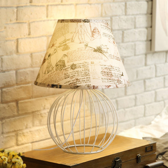 White 1-Light Desk Lamp With Traditional Fabric Shade And Wire Cage Base / C