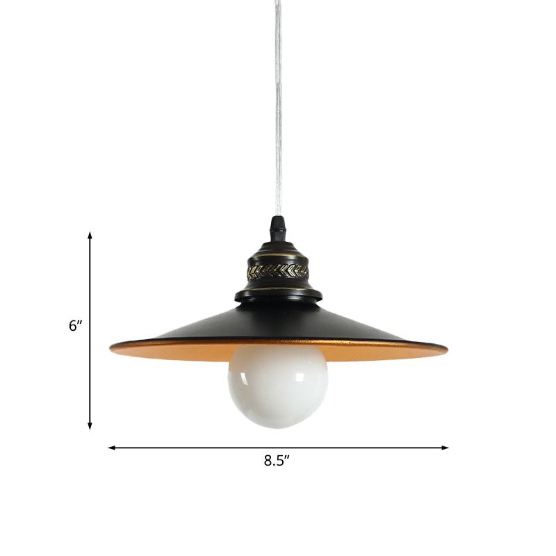 Saucer Iron Ceiling Pendant Lamp - Industrial Suspension Lighting In Black 8.5/14.5 Wide