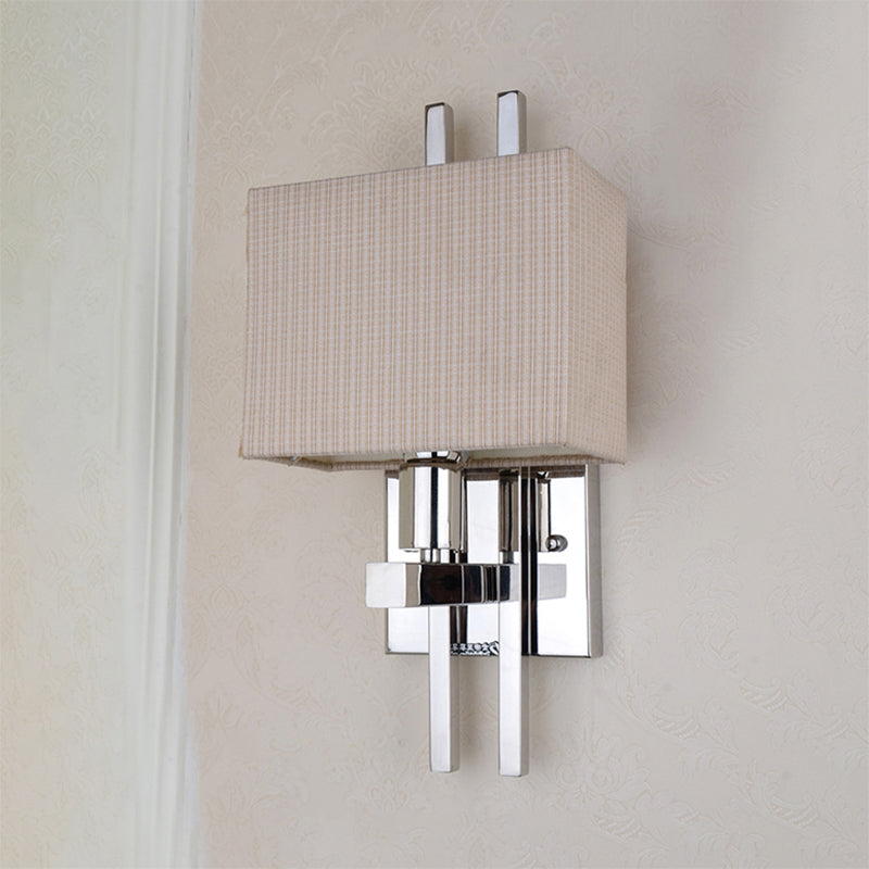 Modern Led Fabric Sconce Light: Rectangle Wall Mounted Beige Lighting For Bedroom