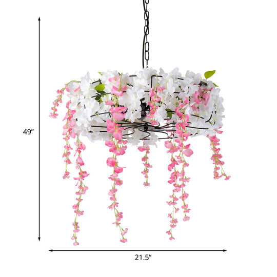 Vintage Iron Cage Chandelier with Cherry Blossom - Black, 3/5-Light for Restaurants