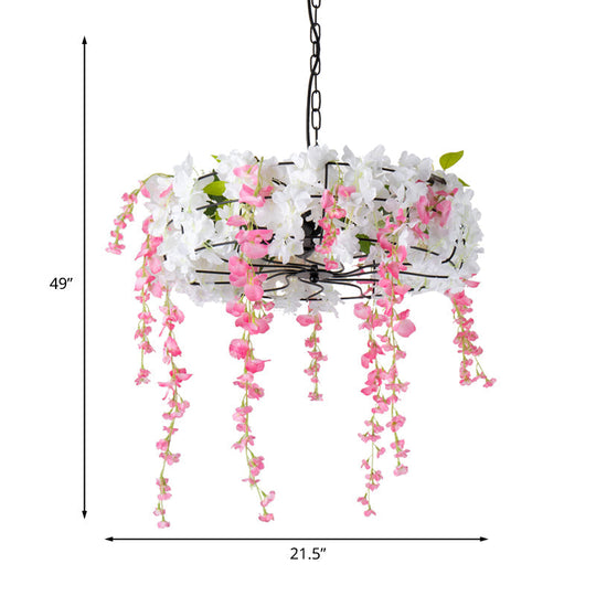 Vintage Iron Cage Chandelier With Cherry Blossom - Restaurant Suspension Lamp (3/5-Light Black)