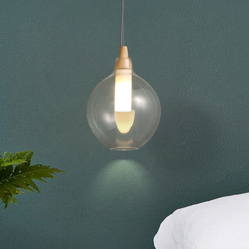 Clear Dual Shade Globe Pendant With 1-Light And Wood Seal