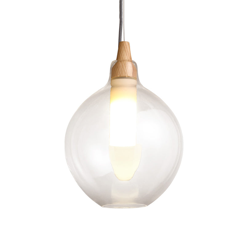 Clear Glass Dual Shade Pendant Light with Wood Seal - Simplicity, 1-Light Hanging Ceiling Fixture