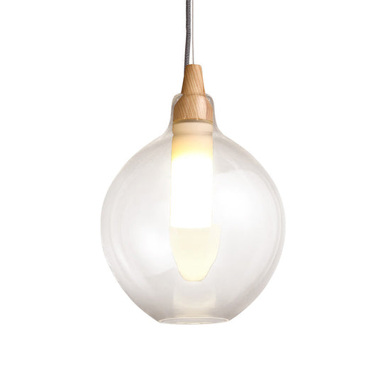 Clear Dual Shade Globe Pendant With 1-Light And Wood Seal