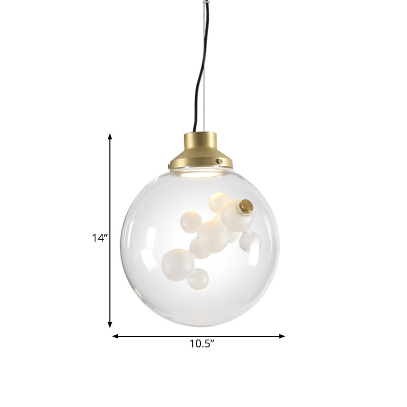 Minimalist Gold Hanging Light with Clear Glass Cone/Globe Pendant - Creative 1 Bulb Design with Inner Bubble Decoration