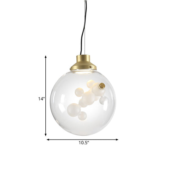 Modern Clear Glass & Gold Pendant Light With Inner Bubble Decoration - Minimalist Design