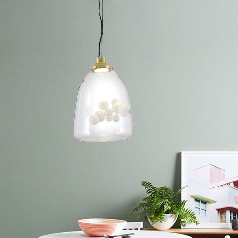 Modern Clear Glass & Gold Pendant Light With Inner Bubble Decoration - Minimalist Design