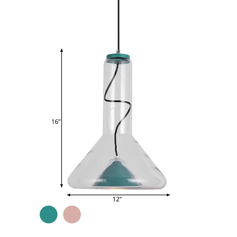 Macaron Style Hanging Lamp - Blue/Rose Gold Iron LED Pendant Light with Extra Outer Funnel Shade