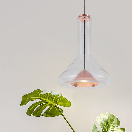 Blue/Rose Gold Conical Led Hanging Lamp With Funnel Shade Rose