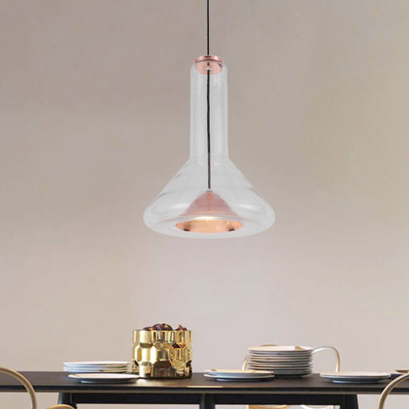 Blue/Rose Gold Conical Led Hanging Lamp With Funnel Shade