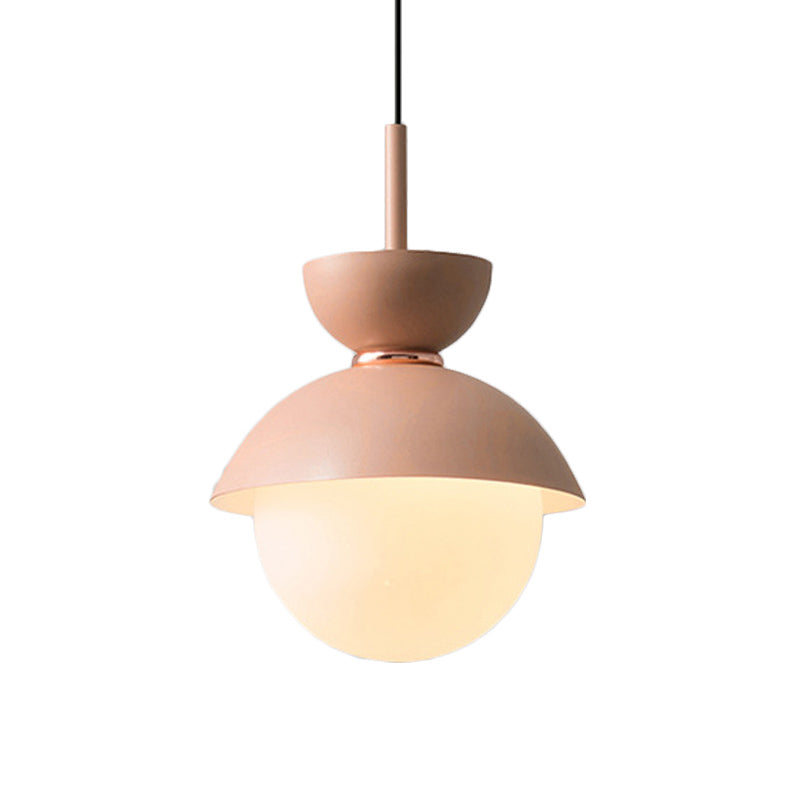 Macaron 1-Light Pink Bowl Pendant Lighting with Frosted Glass Diffuser - Stylish Iron Hanging Lamp Kit