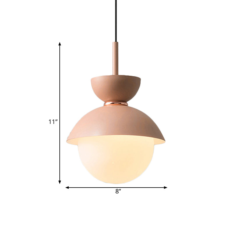 Macaron 1-Light Pink Bowl Pendant Lighting with Frosted Glass Diffuser - Stylish Iron Hanging Lamp Kit