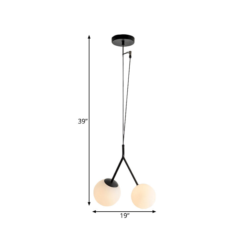 Minimalist White Glass Furcated Drop Lamp - Black Chandelier Pendant With 2 Lights