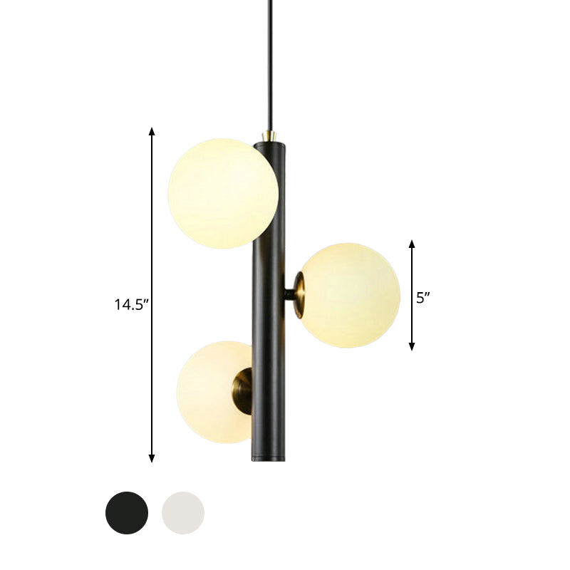 Contemporary Black/White Plumb Chandelier with 3 Frosted Glass Heads - Ceiling Pendant for Dining Table