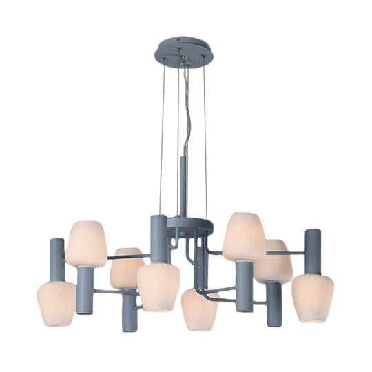 Macaron Pink/Yellow/Blue Lounge Ceiling Chandelier With 8 Bulbs And Milk Glass Up/Down Bottle Shades