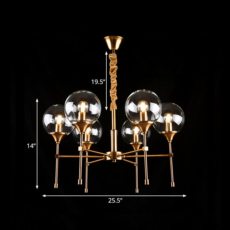 Retro Brass Burst Suspension Lamp - 6 Head Clear Glass Chandelier For Dining Table