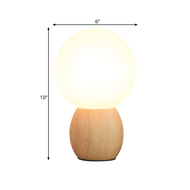 Minimalist Frosted Glass Bedside Table Lamp With Wooden Base - Orb Design