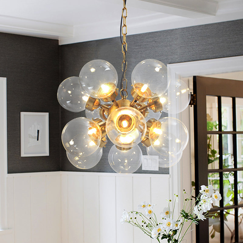 Sputnik Dinette Clear Glass Chandelier: Contemporary Gold Suspension Lamp With 12 Bulbs