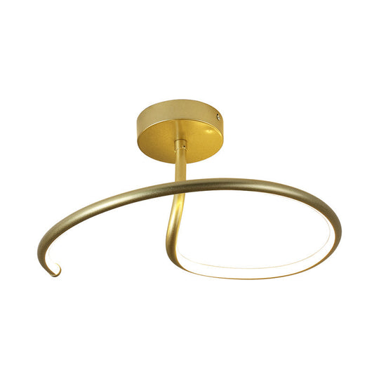 Golden Curl Led Flush Mount Ceiling Light Simple Acrylic 16/19.5 Wide Lighting Fixture