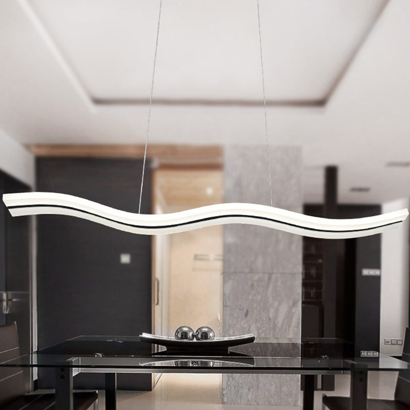 Modern Wavy Pendant LED Light in White for Office Ceiling - Sleek Acrylic Minimalist Design
