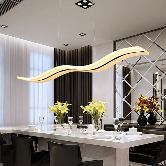 Modern Wavy Pendant LED Light in White for Office Ceiling - Sleek Acrylic Minimalist Design