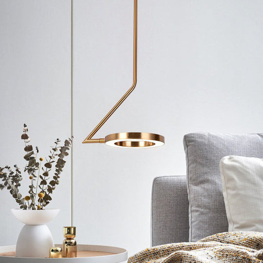 Rotatable Gold Loop Drop Pendant LED Hanging Light Kit, Stylish Iron with Zigzag Shaped Arm