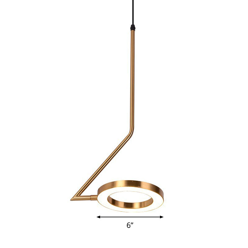 Gold Loop Pendant Light Kit: Rotatable Stylish Led Hanging Fixture With Zigzag Shaped Arm