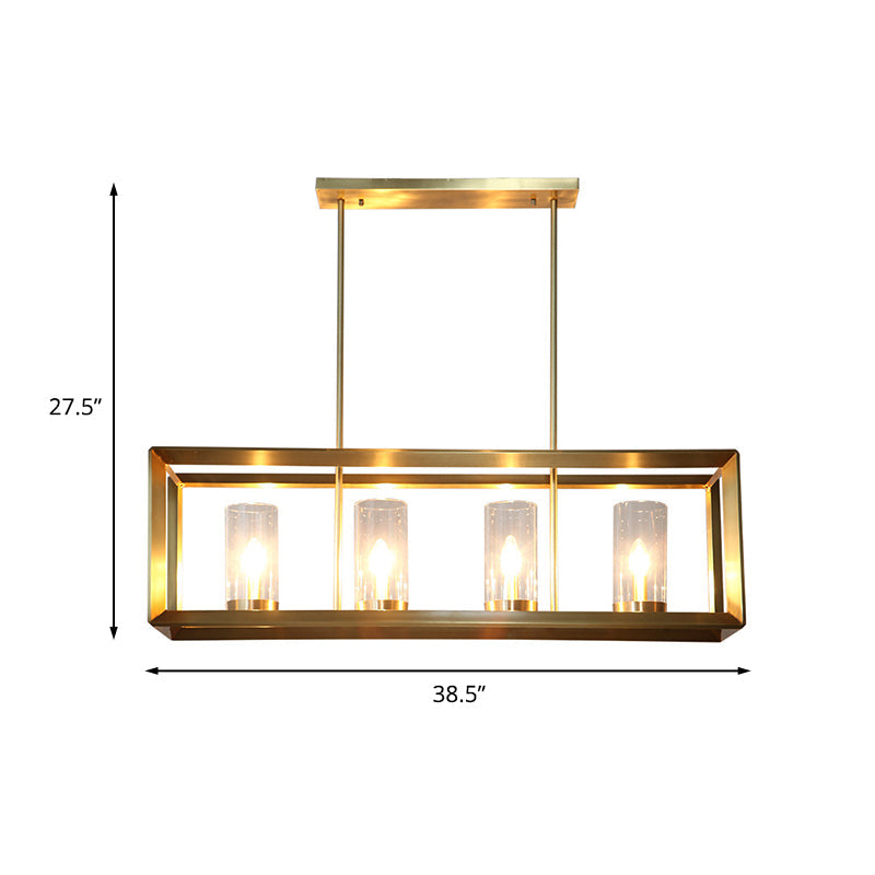 Colonial Gold Island Ceiling Light With Clear Glass And Metal Cage