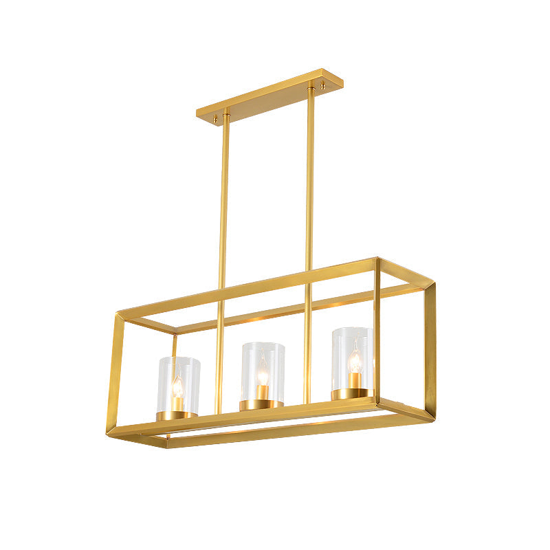 Colonial Gold Island Ceiling Light With Clear Glass And Metal Cage