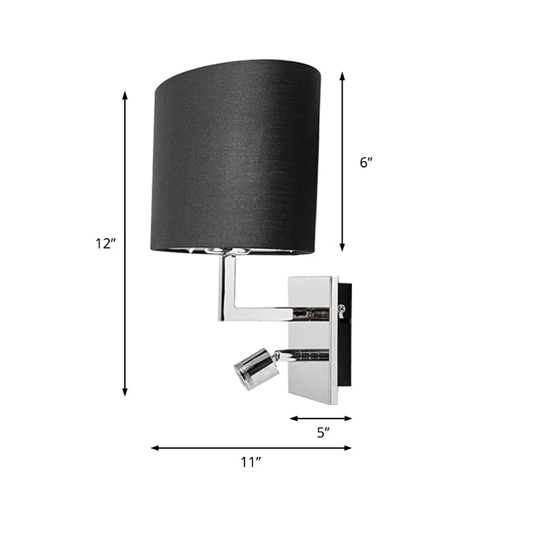 Modern Oval Black Fabric Led Wall Sconce Light For Bedside