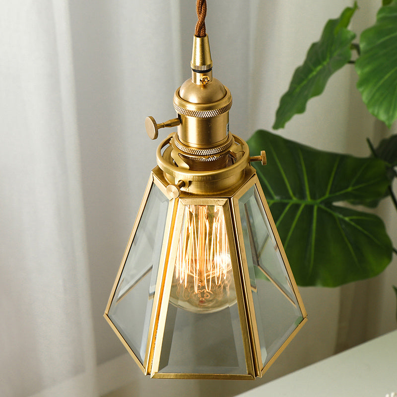 Clear Glass Colonialist Pendant Light Fixture In Gold - Tapered Suspension Lamp With 1 Bulb