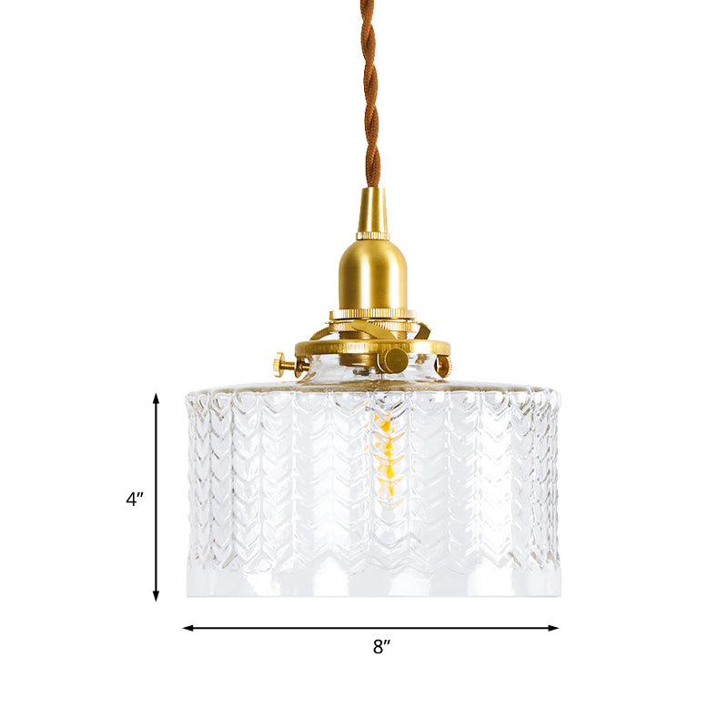 Clear Textured Glass Pendant Light - Colonialist Style 6/8 W 1 Head Gold Finish
