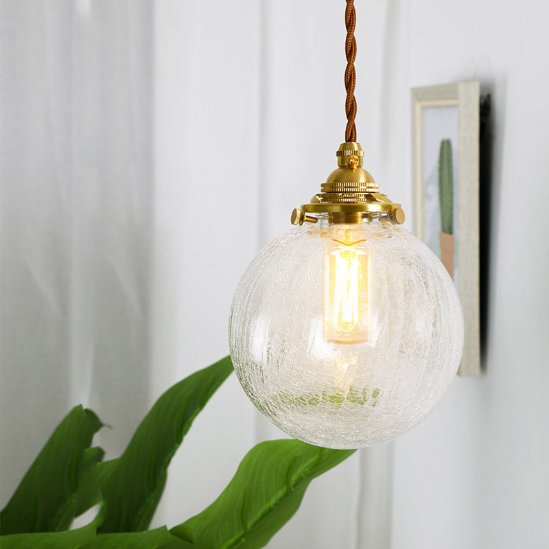 Golden Clear Crackle Glass 1-Light Ceiling Lamp For Bedroom Gold / A